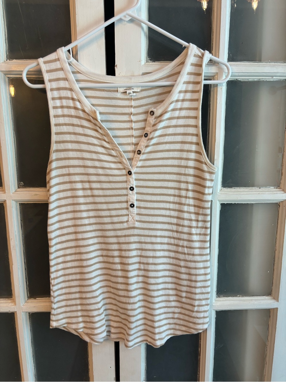 Maurices Beige & White Striped Henley Tank